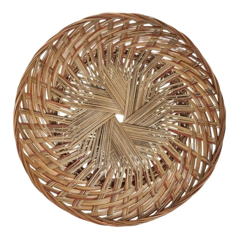 2 Basket Tray Round Two-Tone Coco Midrib Boho Rattan Wicker Reed Basket Decor